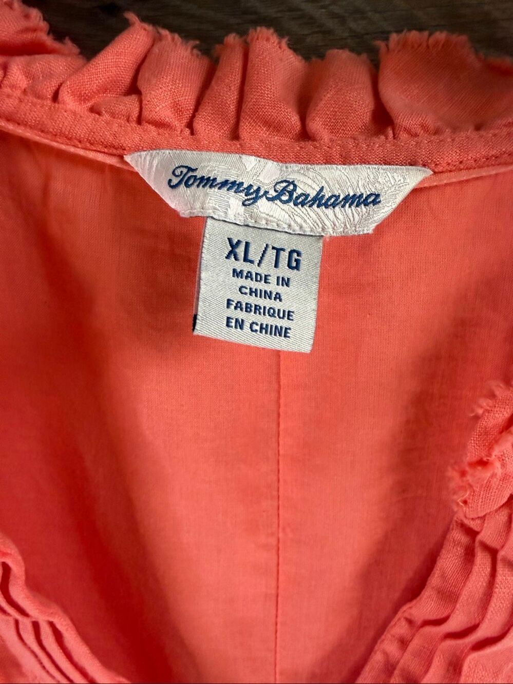 Tommy Bahama Women's Dress Size XL Coral Two Palms Double Ruffle Linen Shift - Picture 5 of 9